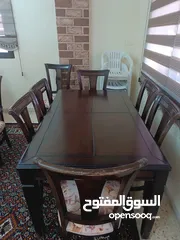  2 طاولة سفرة 8 كراسي بحاله جيده  مقاعد خشب زان أرجل خشب زان