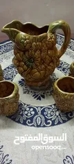  2 طقم ابريق و 6 كاسات فخار انتيك