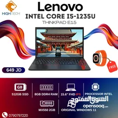  1 Lenovo Laptop Thinkpad E15-انتل كور اي 5 جيل 12-8جيجابايت رام -512جيجا GPU MX550-2GB