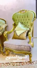  14 كنب مصري دمياطي مريح جدًا محفر لون اخضر و بيج محفر ذهبي عدد 7مقاعد + طاولة