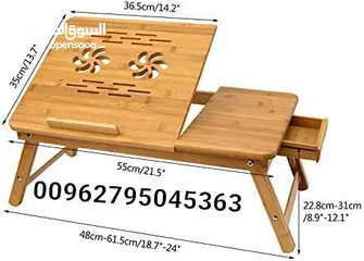  2 طاولة كمبيوتر محمول قابلة للطي من خشب البامبو مع مروحة تبريد USB عدد 2 على طاولات السرير للاكل