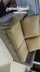  2 brown/ beige velvet sofa piece.