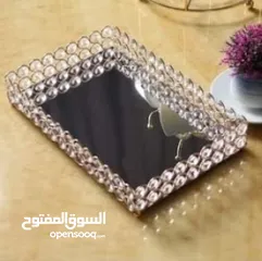  3 صواني تقديم مرايا فاخره و طقم صحون سفره جديد و صولني فرن ستانلس ستيل