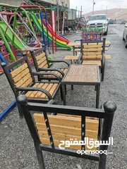  2 طقم مقاعد وبنشات حديقة حديد وخشب سويد رباعي مع طاولة