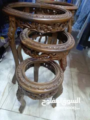  10 طقم طربيزات زان حفر دمياطي بحاله الوكاله ناقصه زجاج وبس عندي طقمين بسعر 120 دبنار
