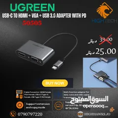  1 UGREEN USB-C TO HDMI+VGA+USB 3.0 ADAPTER WITH PD-ادابتر