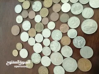  25 عملات قديمة للبيع اردني امريكي بريطاني ألماني عراقي خليجي يوجد قطع نوادر ومميزة