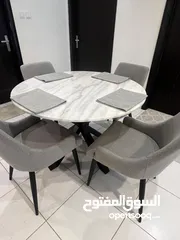  2 Like New Marble Circle with Fabric Chairs