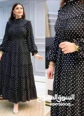  1 فستان طويل مناسب السهرات رائعه وجديد مناسب للاعراس بلون الأسود منقط ابيض جميل جدا