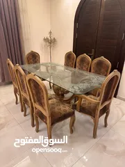  1 طاوله سفره  لوح زجاج فخم مع ثمن كراسي