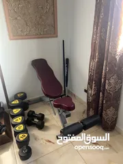  3 Adjustable Bench + dumbbells  بنش رفع اثقال قابل للتعديل ودمبلز بأثقال مختلفة