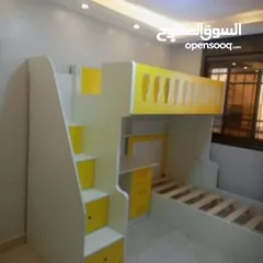  26 تخت طابقين ثلاثي مكفول 5 سنوات بحمل 150 كيلو  الخشب لامنيت مسمك ع خمالتين 3.5 سم