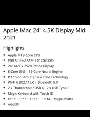  5 Apple iMac 24" 4.5K Display Mid 2021with one year international warranty