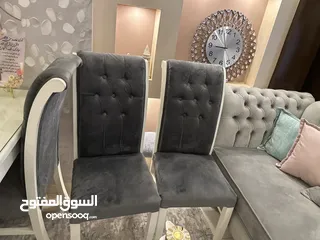  2 طاولة سفرة 6كراسي لون ابيض خشب زان تفصيل وتنجيد