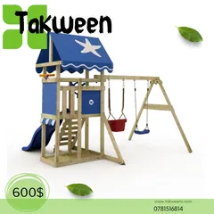  6 مجموعة اللعب الخارجية المصنوعة من الخشب الطبيعي المناسبة للمدرس و الحضانات ورياض الأطفال