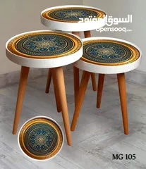  19 طاولات سرفيس 3D  زجاج حجم الكبير قطر 40سم نظام تركي  متوفر الوان  3 قطع