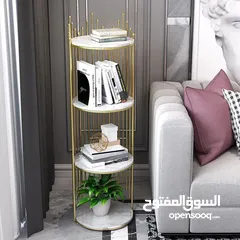  9 رف ملكي بخشب مطلي رخامي لمسة فخمة ملوكية لبيتك  تصميم فاخر من خشب مطلي رخامي ابيض  هيكل حديد ذهبي