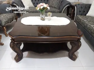  2 كنب +طاولات خشب مع بلور+طاولة مدخل رخام