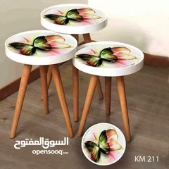  6 طاولات سرفيس 3D  زجاج حجم الكبير قطر 40سم نظام تركي  متوفر الوان  3 قطع