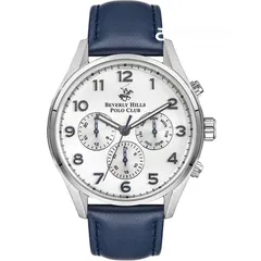  1 ساعة بولو رجالية B.H. Polo Club Matteo Multifunction Dark Blue Leather White Dial For Men
