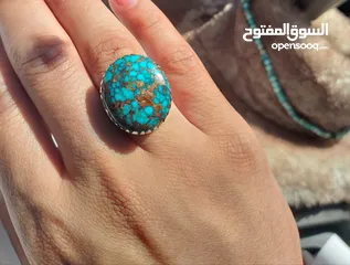  1 خاتم فيروز ايراني نيشابوري شجري عنكبوتي طبيعي natural nishapuri turquoise feroza ring