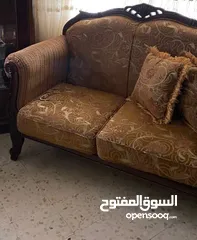  4 طقم كنب ضيوف خشب زان وقماش تقيل جديد 9 مقاعد مو 7 ومنجد داخلي جديد خشب بدل القشاط