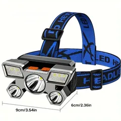  3 مصباح رأس LED مع بطارية قابلة لإعادة الشحن عبر USB،