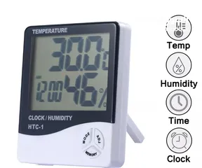  2 ميزان حرارة و رطوبة ساعة قياس درجه الحراره و الرطوبه شاشه LCD و ساعه ومنبه يستخدم داخلي وخارجي رطوبه