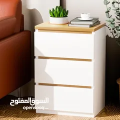  5 خزانة بيضاء جانبية أنيقة بلمسة خشبية عصرية  الاناقة والبساطة في تصميم واحد  ادراج عملية لحفظ اغراضك