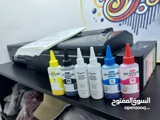  6 طابعات EPSON ومكبس حراري وقبعات رأس وكوب حراري