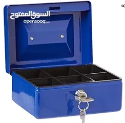  2 Metal cash box with lock red and blue