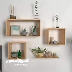  2 رف خشب شاشه ومطبخ وحمام وديكور حائط وستاند مكياج وجلاتين وغيره