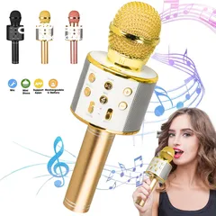  1 مايكروفون كريوكي الاصلي المعدني  مع سماعته USB بلوتوث . تحكم مستوى الصوت. شحن فوري  مدخل فلاش مموري