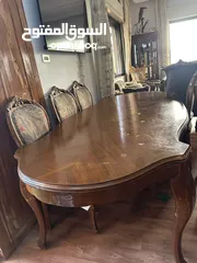  2 طقم كنب خشب زان دمياط حفر يدوي حالة ممتازه 9 مقاعد طاولة سفره مع كراسي