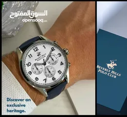  3 ساعة بولو رجالية B.H. Polo Club Matteo Multifunction Dark Blue Leather White Dial For Men