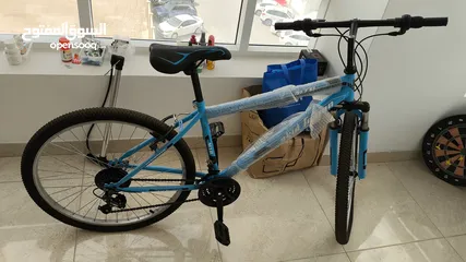  1 bike, bicycle blue color, big and new