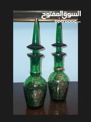  3 زوج من الزجاج الكرستال التشيكي decanters قديماتوجدا من النوادر تحفه شغل يدوي