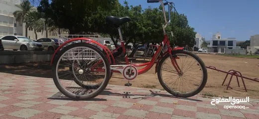  4 دراجة هوائية ثلاثية العجلات - سيكل 3 تاير - لون احمر - Adult Tricycle 24-inch - Red