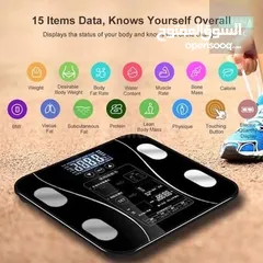  6 ميزان ديجيتال بلوتوث مع خاصية قياس الوزن، نسبة الدهون، العضلات، والمؤشرات الحيوية بالجسم