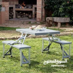  1 طاولة الرحلات الالمنيوم العجيبة قابلة للطي مع 4 كراسي وبأقل وشامل التوصيل