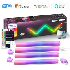  4 RGBIC LED مصباح حائط ذكي مزود بتقنية Bluetooth/Wi-Fi مع إمكانية التحكم في الموسيقى وتوقيت DIY ضوء لي