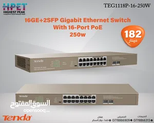  1 Tenda TEG1118P-16-250Wمحول إيثرنت 16GE+2SFP مزود بـ 16 منفذ PoE