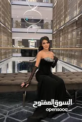  3 فستان اسود فخم مرصع بالخرز الفضي مع كفوف سوداء للسهرات والأعراس للبيع  او للإيجار بسعر مناسب