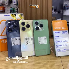  3 جهاز جديد بالكرتونة Spark 20 pro رام 16 جيجا 256 مكفول سنة متوفر توصيل