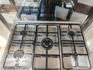  3 غاز تكنو ستانلس منفوض كامل 90سم فل سيفتي و كهربته شغالة (قدحة و شواي فرن و لمبة) مع مروحة تبريد فرن