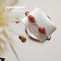  4 اسوارة  فضة 925 مع عقيق يماني