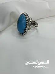  16 *خاتم فضة بحجر فيروز طبيعي نيشابوري – عيار 925، وزن 16.5 جرام*