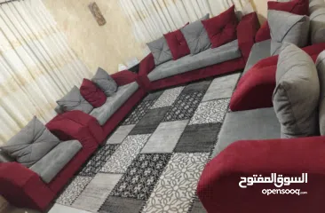  1 كنب تفصيل شبه جديد 9 مقاعد خمري وسكني