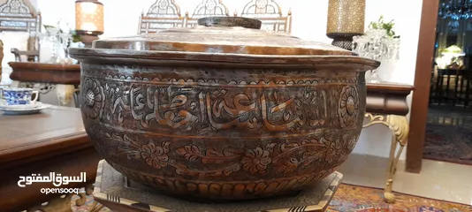  11 تحفه فخمة قدر كبير جدا  تحغه متحفية  سلطانية عثمانية كبير نقش وكتابات نحاس احمر 150 عام