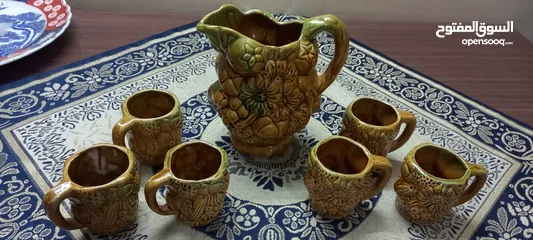  2 طقم ابريق و6 كاسات فخار انتيك
